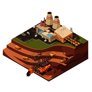 工業建筑的等距三維矢量插圖 工廠、礦山與建筑設備及其零部件